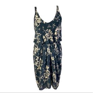 Aritzia Babaton Floral Silk Pleated Dress Sleeveless Black Tan Sz S